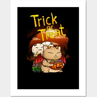 Halloween Cat Trick or Treat Posters and Art